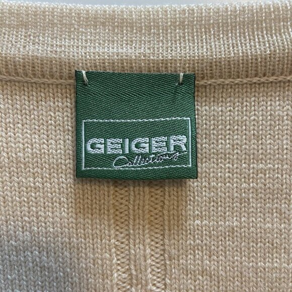 Geiger Collection Pure Wool Ribbed Ivory Cardigan Minimalist Neutral Size 34 Tan - Picture 6 of 11